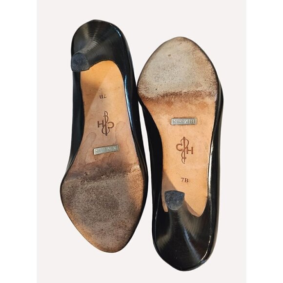 Cole Haan X Nike Air Black Leather Pump Heels Sz 7B Round Toe Slip On Padded - Picture 10 of 12